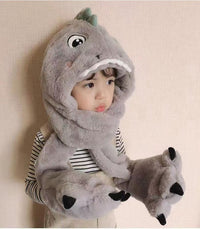 Chapeau en peluche et gants de dinosaure