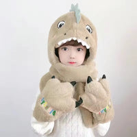 Chapeau en peluche et gants de dinosaure