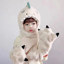 Chapeau en peluche et gants de dinosaure