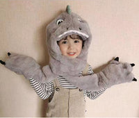 Chapeau en peluche et gants de dinosaure