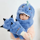 Chapeau en peluche et gants de dinosaure