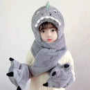 Chapeau en peluche et gants de dinosaure