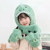 Chapeau en peluche et gants de dinosaure