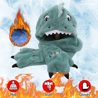 Chapeau en peluche et gants de dinosaure