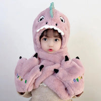 Chapeau en peluche et gants de dinosaure