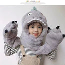 Chapeau en peluche et gants de dinosaure